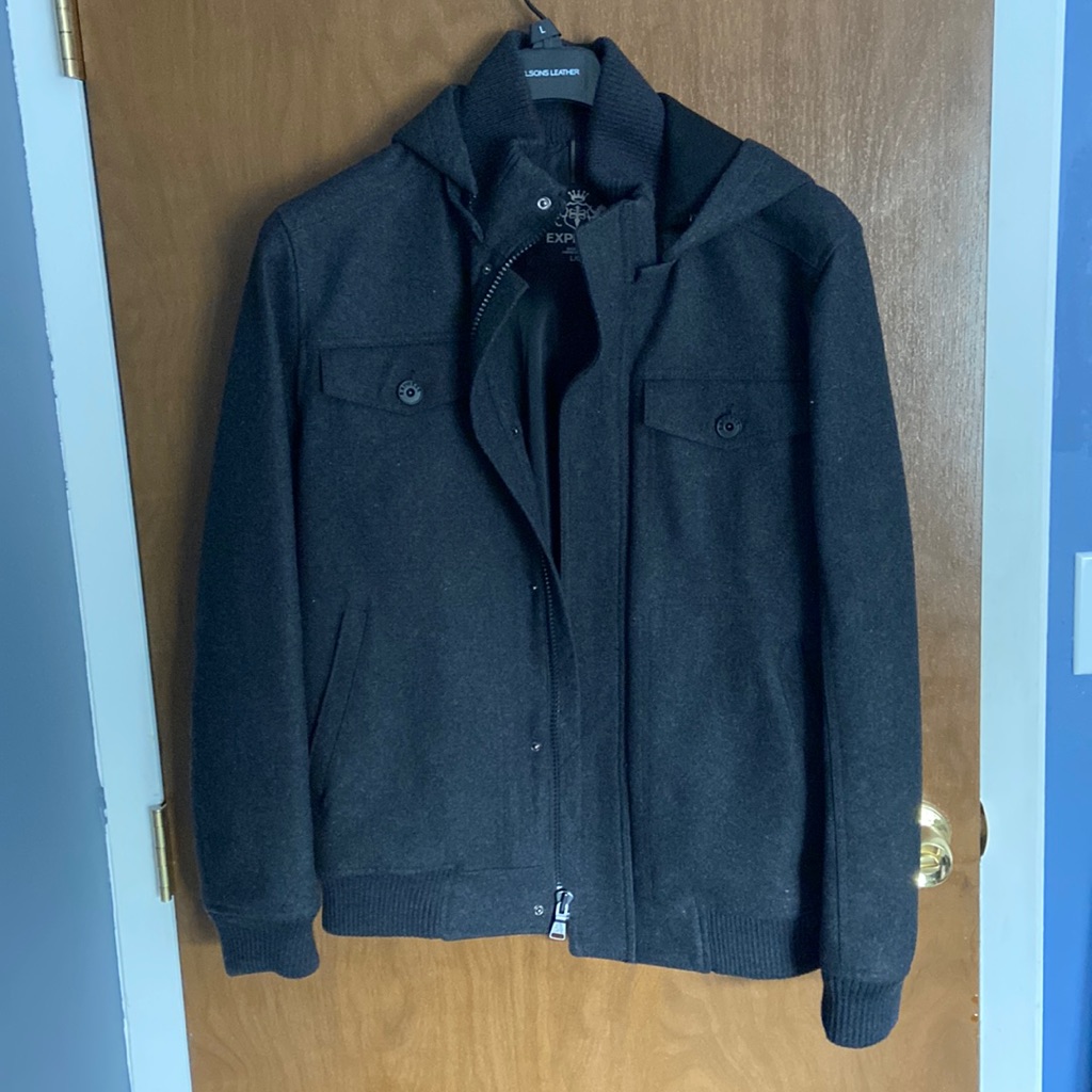 Express Black Woolen Bomber Jacket